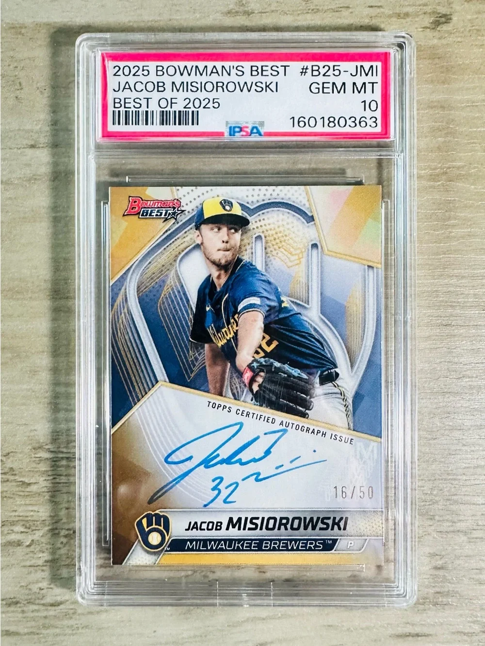 Jacob Misiorowski Signed 2025 Bowmans Best 16/50 Gem Mint 10 Novelty Card